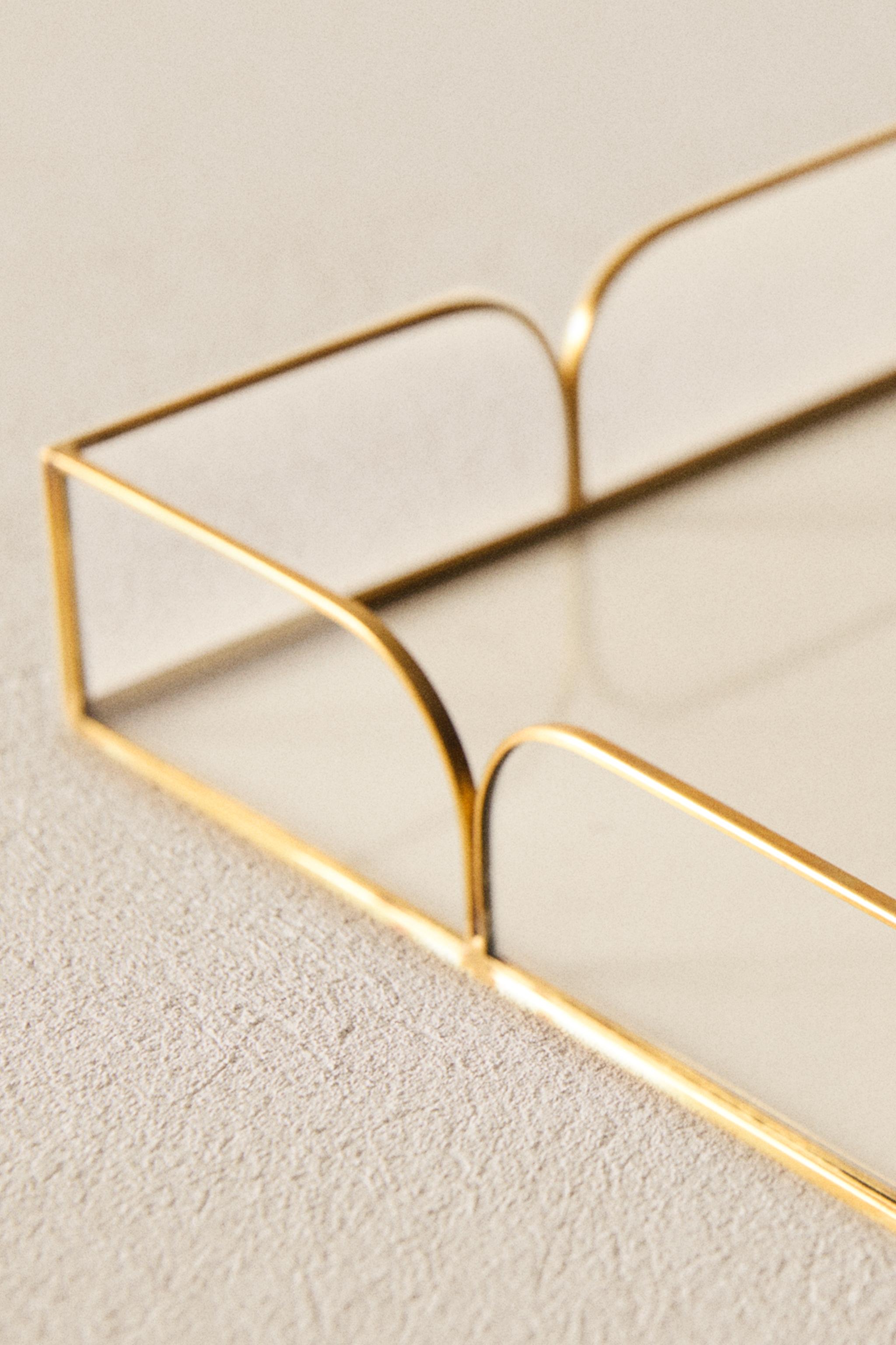 GLASS NAPKIN HOLDER WITH METAL TRIM